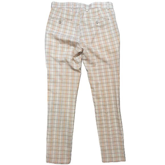NWT Boohoo Tan Plaid Skinny Seersucker Belt Loops Dress Trousers Tailored Fitted - Picture 4 of 5